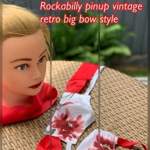 Pinup vintage red floral big bow mask, headband